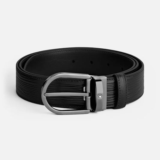 Montblanc Cintura da 35 mm In Pelle Nera Con Fibbia A Ferro Di Cavallo 199641