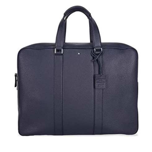 Borsa portadocumenti Montblanc Meisterstuck in pregiata pelle pieno fiore di provenienza europea color blu della collezione Borse Montblanc - Misure della borsa portadocumenti: 42 x 30 x 12 cm -  Questa borsa portadocumenti ha una tasca principale con zip, una tasca interna imbottita per computer portatile, una tasca interna con zip e tre passanti per gli strumenti da scrittura - Codice prodotto: 112452