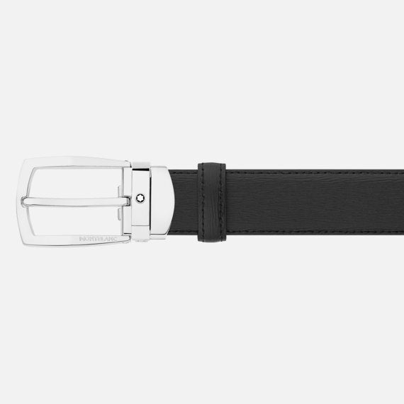 Montblanc cintura da uomo elegante in pregiata pelle pieno fiore proveniente dall'Europa di colore nero con fibbia trapezoidale in acciaio pregiato e PVD con finitura rutenio - Dimensioni cintura: 120 x 3 - Codice cintura: 116706