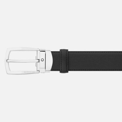 Montblanc cintura da uomo elegante in pregiata pelle pieno fiore proveniente dall'Europa di colore nero con fibbia trapezoidale in acciaio pregiato e PVD con finitura rutenio - Dimensioni cintura: 120 x 3 - Codice cintura: 116706