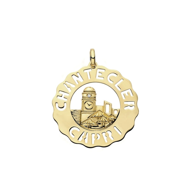 Chantecler Logo Ciondolo Grande Piazzetta In Oro E Diamante