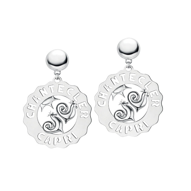 Chantecler Capri orecchini grandi in argento 925 con soggetto gallo e sole della collezione Logo - Codice orecchini: 33700 