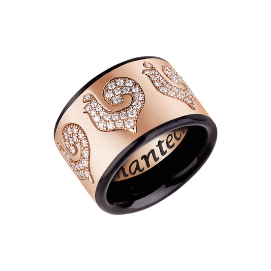Chantecler Anello Carousèl Fascia In Oro Rosa E Smalto Nero