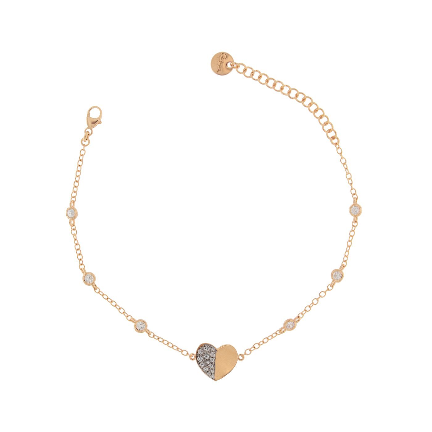 Rue Des Mille bracciale da donna in argento 925 placcato in oro rosa 18 kt con soggetto "cuore" e zirconi bianchi - Codice bracciale: BRZ-007 CUO