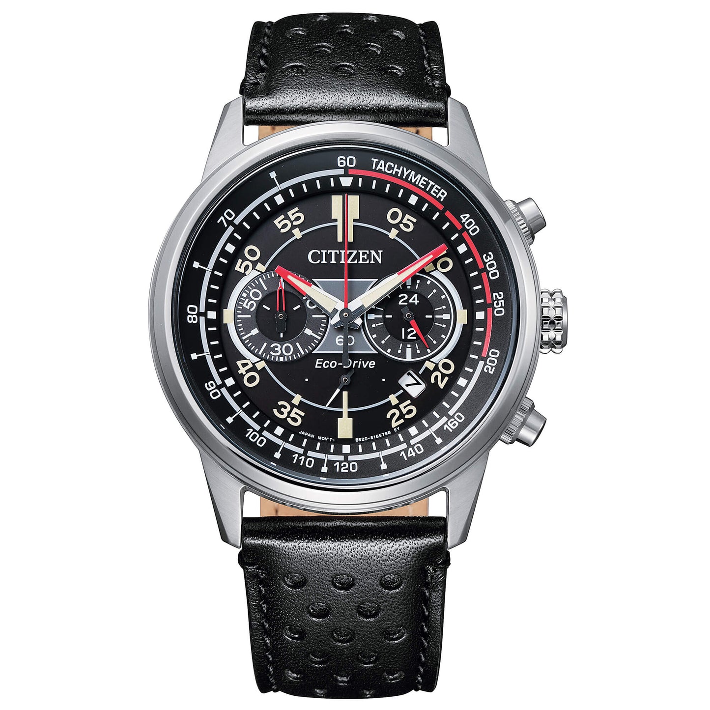 Citizen Crono Racing orologio da uomo cronografo eco drive con cassa in acciaio, cinturino in pelle nero e quadrante nero - Codice orologio: CA4460-19E