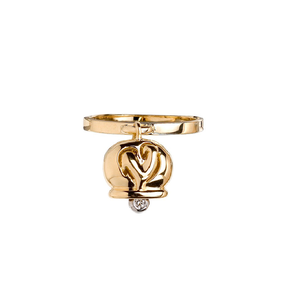 Chantecler Capri anello con campanella in oro giallo 18 kt e un diamante nel batacchio della collezione Campanelle - Codice anello: 18234 