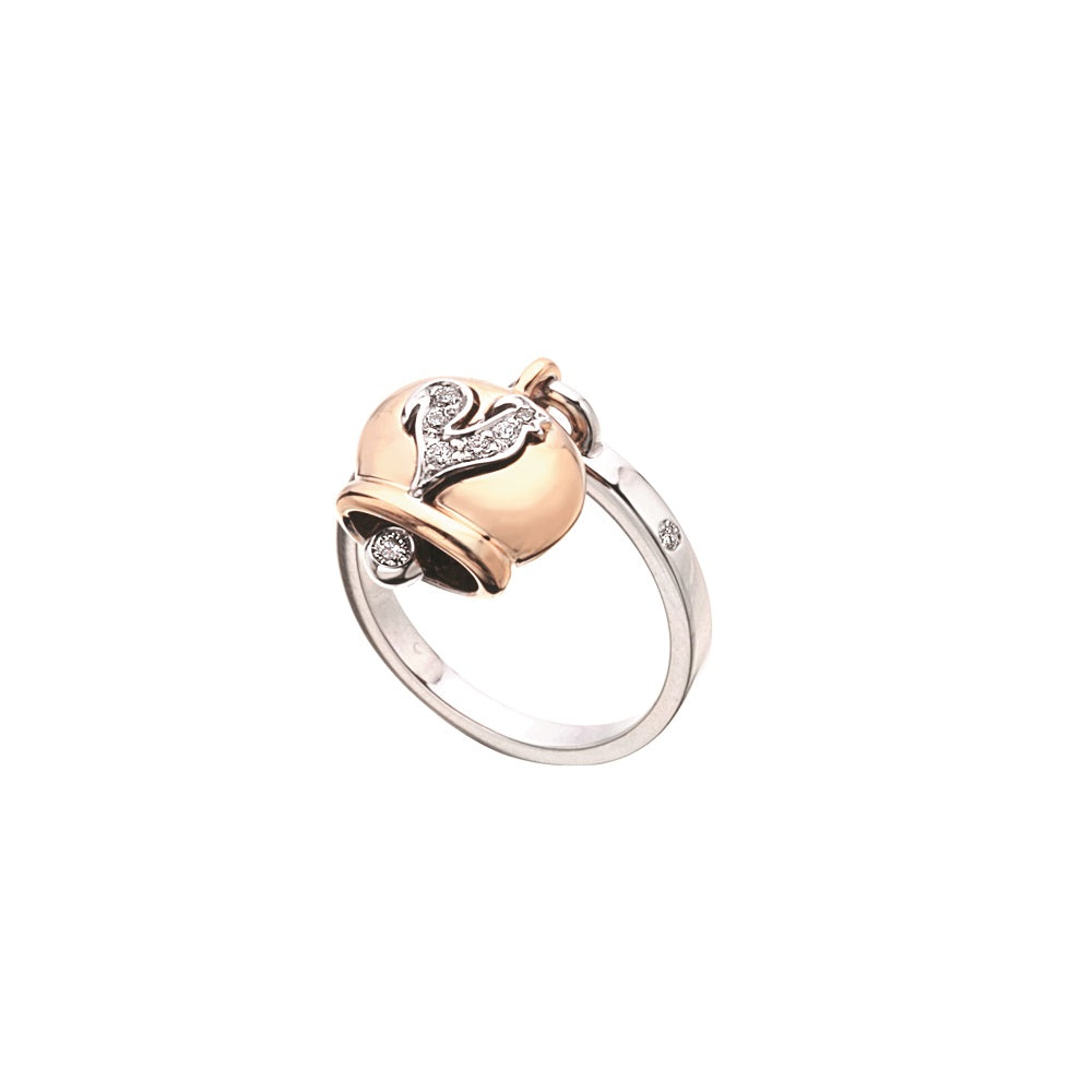 Chantecler Capri anello con campanella in oro rosa 18 kt e diamante nel batacchio e gambo in oro bianco 18 kt della collezione Campanelle - Codice anello: 23897
