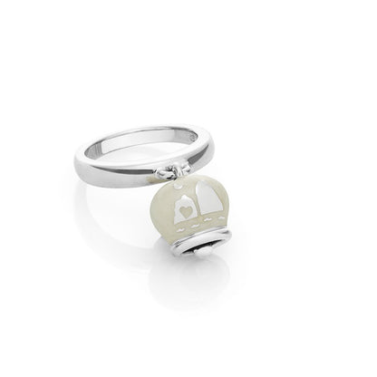 Chantecler Capri anello campanella double face, in argento 925 e smalto bianco perlato, con faraglioni sul retro, della collezione Et Voilà - Codice anello: 36388