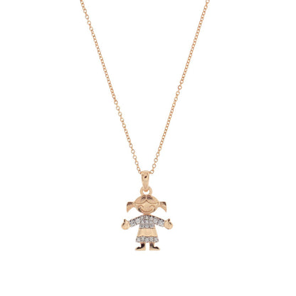 Rue Des Mille collana girocollo da donna in argento 925 placcato in oro rosa 18 kt con soggetto "bimba" e zirconi bianchi - Codice collana: GRZ-007 BIMBA