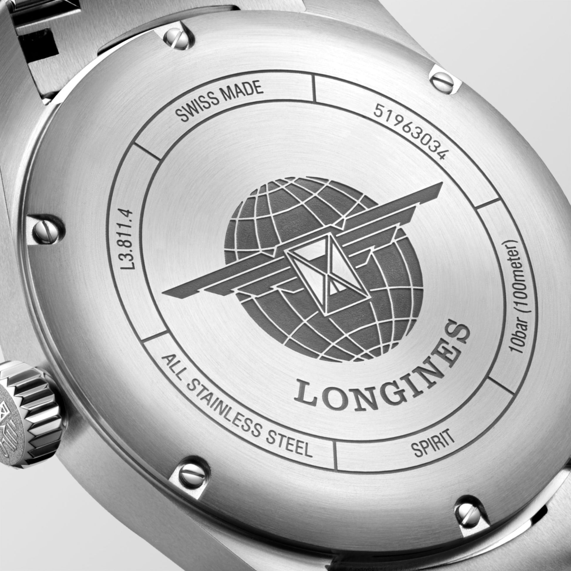 Longines Spirit orologio da uomo automatico con funzione cronometro, cassa e cinturino in acciaio e quadrante color argento - Codice orologio: L38114736