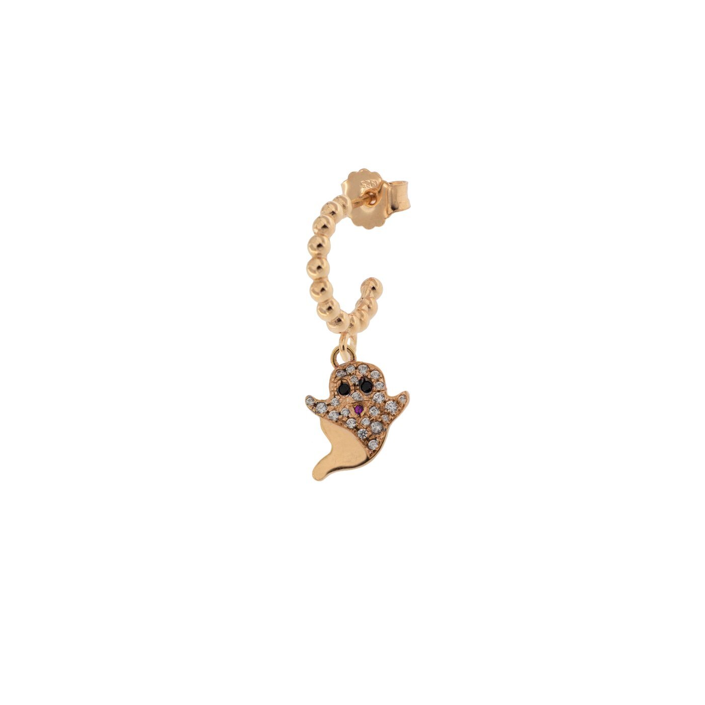 Rue Des Mille mono orecchino in argento 925 placcato in oro rosa 18 kt con soggetto "fantasmino" e zirconi - Codice mono orecchino: ORZ-007 FANT
