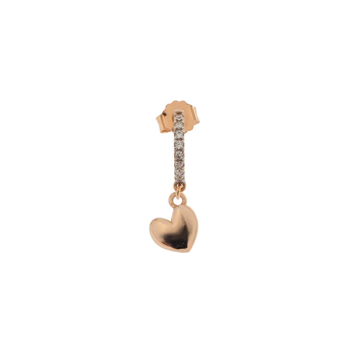 Rue Des Mille mono orecchino in argento 925 placcato in oro rosa 18 kt con soggetto "cuore" e zirconi - Codice mono orecchino: ORZ-FA CUO
