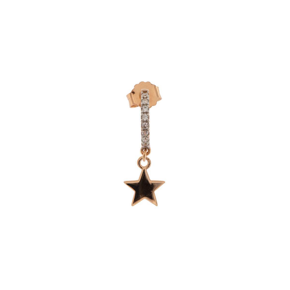 Rue Des Mille mono orecchino a cerchietto in argento 925 placcato in oro rosa 18 kt con soggetto "stella" e zirconi - Codice mono orecchino: ORZ-FA STE
