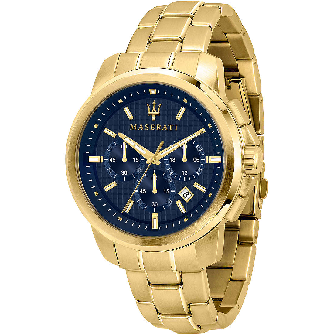Maserati Successo orologio da uomo cronografo al quarzo con cassa e cinturino in acciaio con trattamento in pvd oro e quadrante blu - Codice orologio: R8873621021