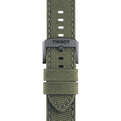Orologio da uomo cronografo al quarzo della collezione T-Classic Tissot modello Chrono XL con cassa in acciaio con trattamento in pvd grigio, quadrante beige e cinturino in tessuto color verde kaki